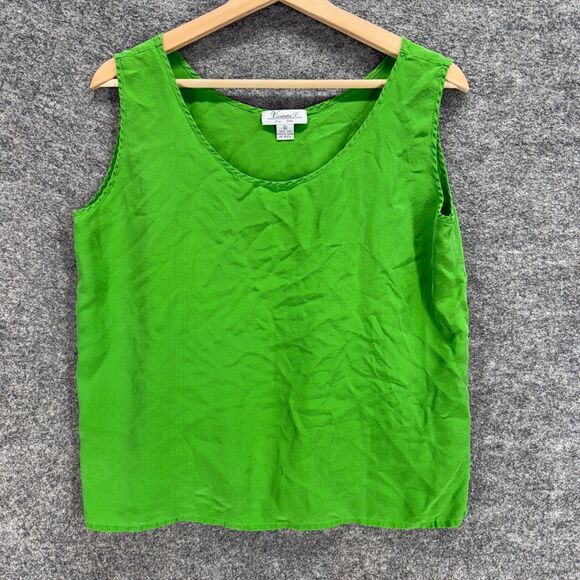 Vivinne X Blouse Women XL Green Sleeveless Wide Strap Silk Round Neck Casual - Picture 1 of 6
